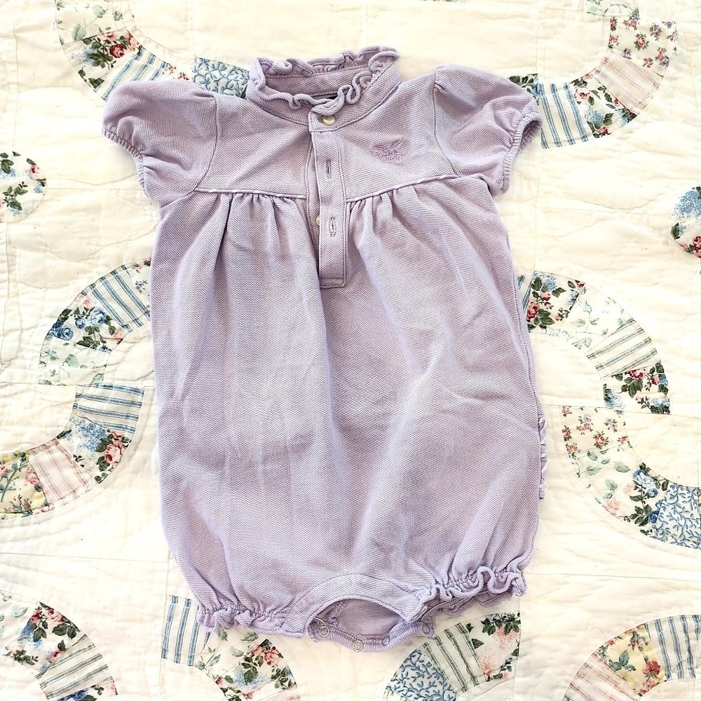 American Living Purple bodysuit/onesie with buttons / ruffles 9M